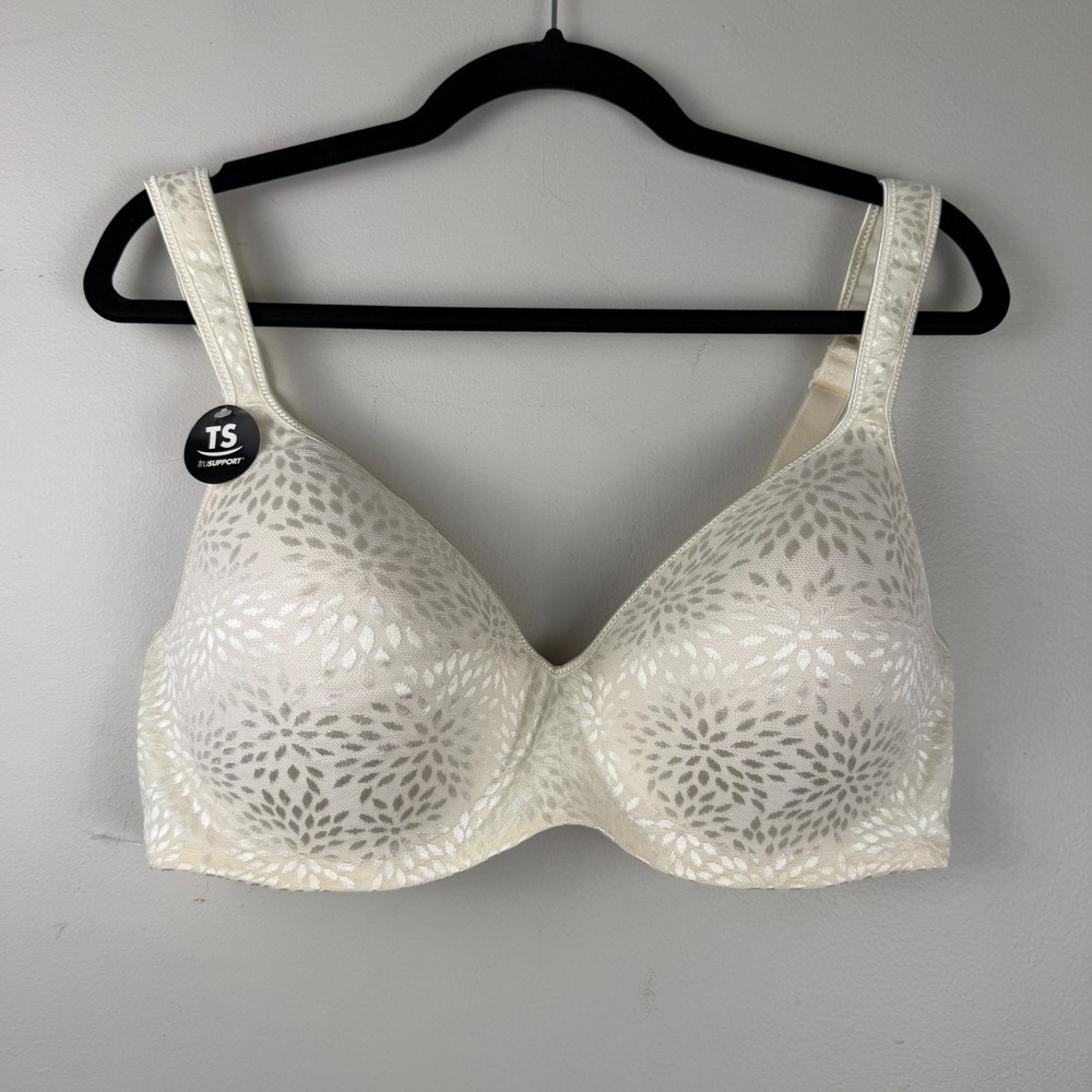 Playtex TruSUPPORT Balconette Underwire Bra Women's Size 42D White Tossed Floral
